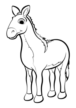 Donkey cartoon black and white clipart