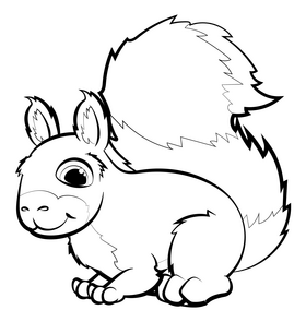 Squirrel cartoon black and white clipart