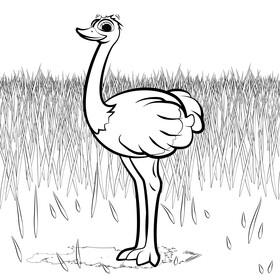 Ostrich cartoon black and white vector