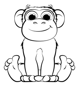 Chimpanzee cartoon black and white clipart