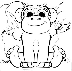 Chimpanzee cartoon black and white vector