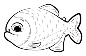 Piranha cartoon black and white clipart