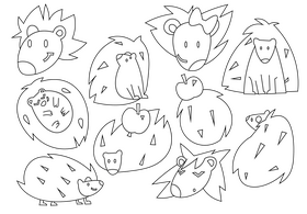 Hedgehog cartoon set black and white vector