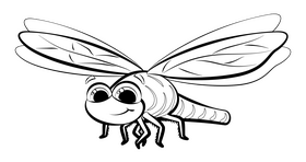 Dragonfly cartoon black and white clipart
