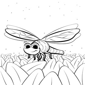Dragonfly cartoon black and white vector
