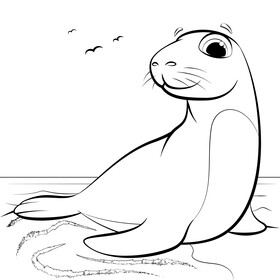 Sea lion cartoon black and white vector
