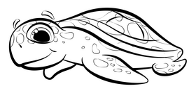 Sea turtle cartoon black and white clipart