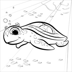 Sea turtle cartoon black and white vector