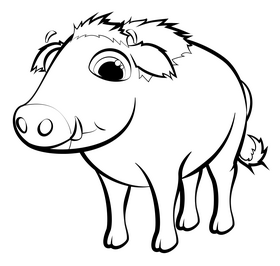 Wild boar cartoon black and white clipart