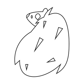 Hedgehog cartoon back view black and white clipart