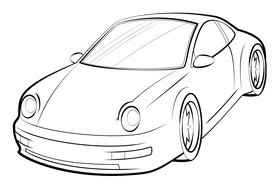 Porsche 911 drawing black and white clipart