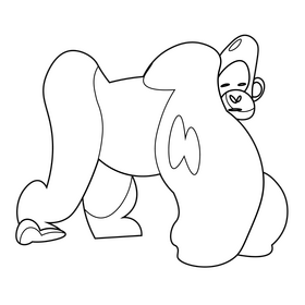Gorilla walking drawing black and white clipart