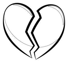Broken heart emoji, emoticon drawing black and white clipart
