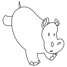 Hippo cartoon black and white clipart
