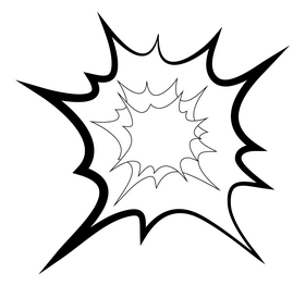 Collision, explosion emoji, emoticon drawing black and white clipart