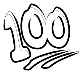 100, hundred points emoji, emoticon drawing black and white clipart
