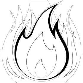 Fire emoji, emoticon black and white vector
