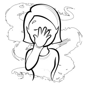 Facepalm woman emoji, emoticon black and white vector