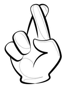 Fingers crossed emoji, emoticon drawing black and white clipart