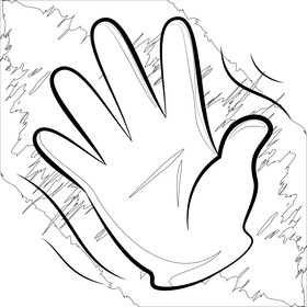 Hand wave emoji, emoticon black and white vector