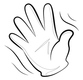 Hand wave emoji, emoticon drawing black and white clipart