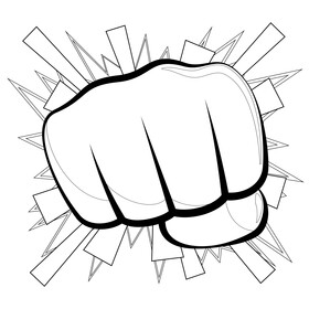 Fist hand, punch emoji, emoticon black and white vector