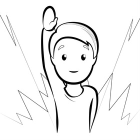Man raising hand emoji, emoticon black and white vector