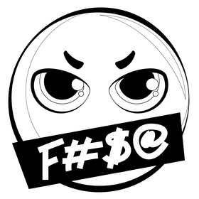 Swearing emoji, emoticon, smiley drawing black and white clipart