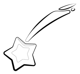 Shooting star emoji, emoticon drawing black and white clipart