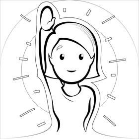Woman raising hand emoji, emoticon black and white vector