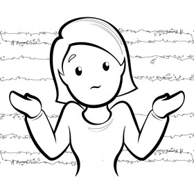 Woman shrugging emoji, emoticon black and white vector