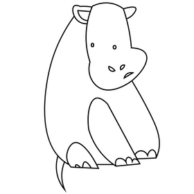 Hippo sitting black and white clipart