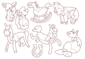 Horse cartoon set black and white vector