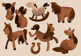 Horse cartoon set vector