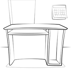 Computer desk black and white vector