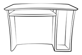 Computer desk drawing black and white clipart