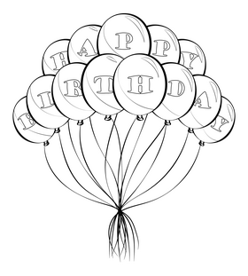 Happy birthday balloons drawing black and white clipart