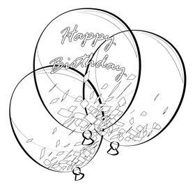 Birthday confetti balloons drawing black and white clipart