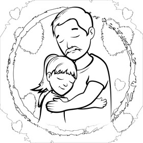Hugging daddy on fathers day black and white vector