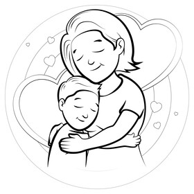 Hugging mummy on mothers day black and white vector