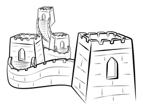 Great Wall of China black and white clipart