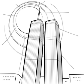 Twin towers black and white vector