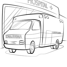 Ambulance front cartoon black and white vector