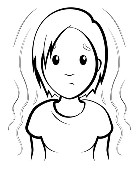 Cartoon girl with fever drawing black and white clipart