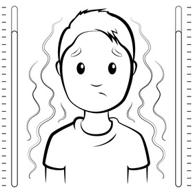 Cartoon boy with fever black and white vector