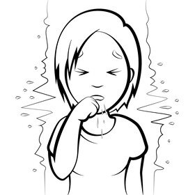 Cough, coughing cartoon girl black and white vector