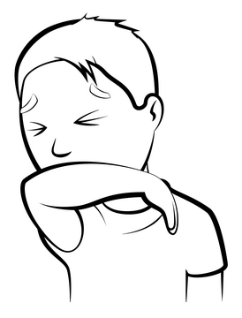 Cough into elbow cartoon boy drawing black and white clipart