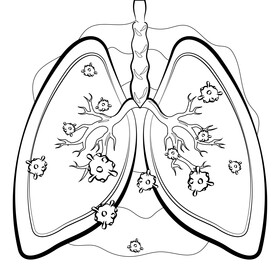 Covid 19, coronavirus pneumonia lungs cartoon black and white vector