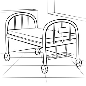 Hospital bed cartoon black and white vector