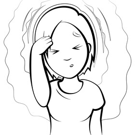 Headache cartoon girl black and white vector